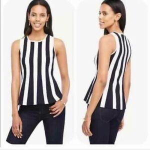 Ann Taylor Black and White Fitted Peplum Tank Top